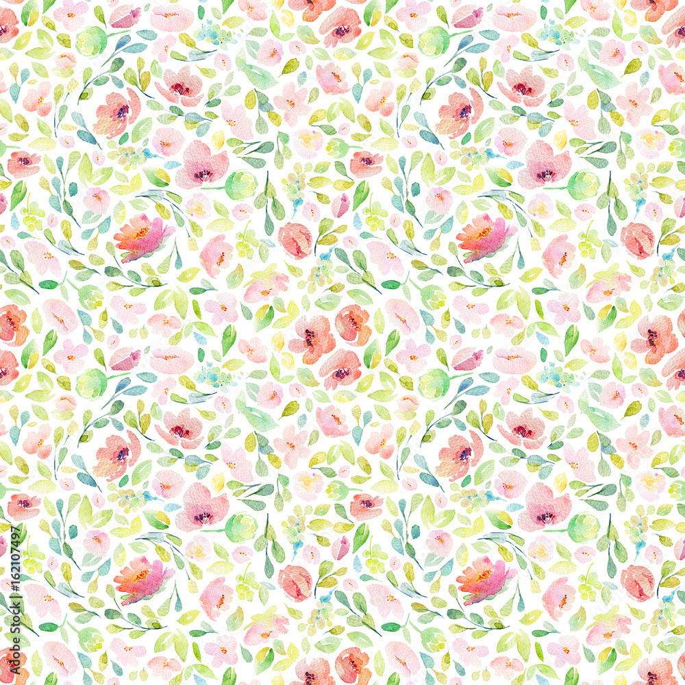 Seamless pattern with pink flowers and leaves. Seamless pattern with pink flowers and leaves.