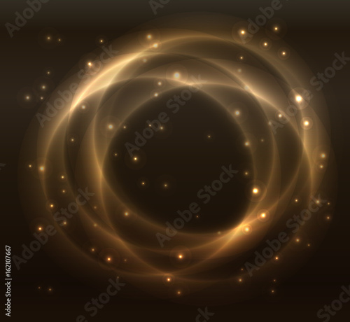 Golden circle gradient abstract on black background, yellow starry night effect, lighting dotted wallpaper, party cosmos banner, cosmic ray star galaxy, radius milky way universe