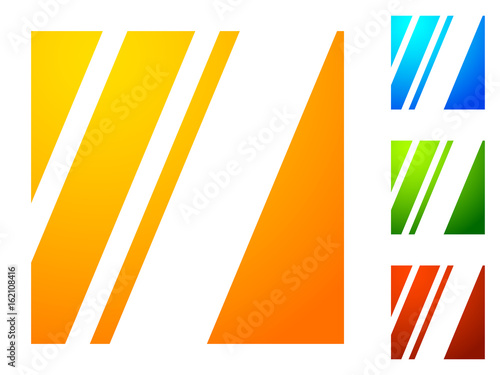 Icon. with slanting lines cut from square. 4 bright color gradients