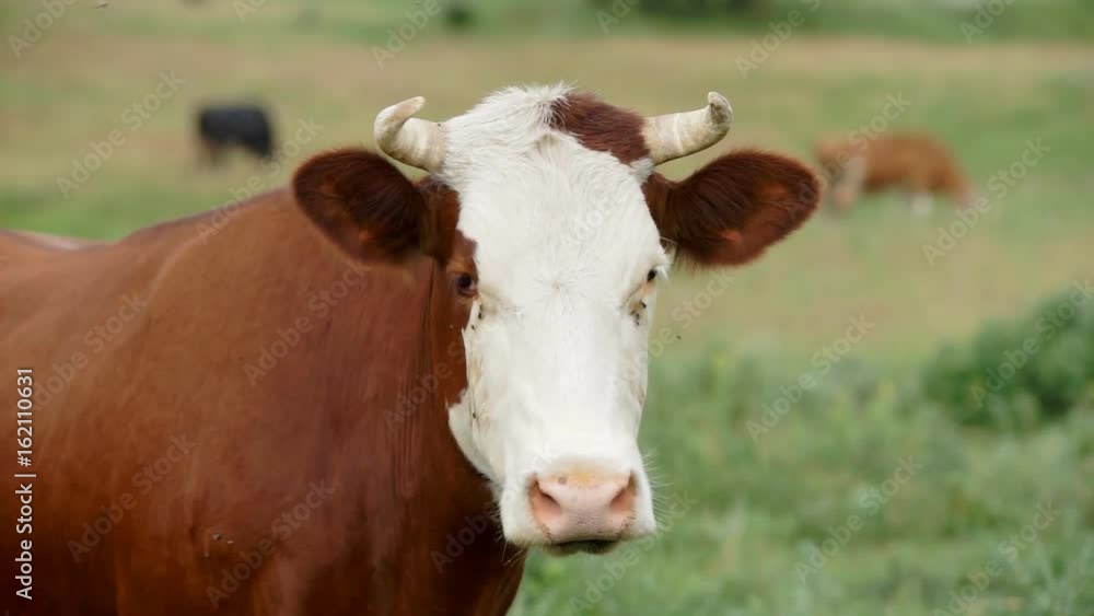Cow Grazed in the Meadow A cow peacefully grazing on a meadow and eating grass Cow Grazed in the Meadow A cow peacefully grazing on a meadow and eating grass