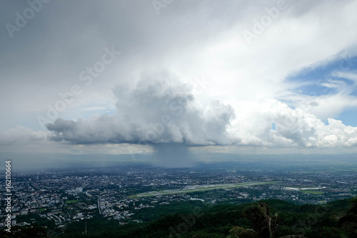 Pouring rain and dark clouds over the chiang mai city Thailand