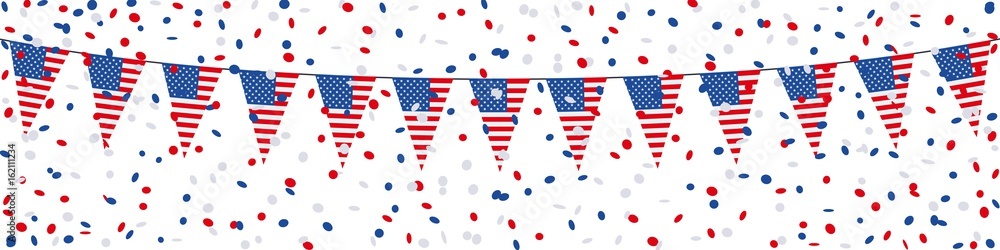 Fototapeta premium Banner. Garland, pennants, confetti. USA (1) 