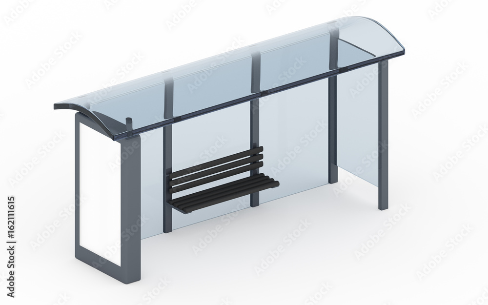 3D rendering of bus stop with blank vertical billboard (light box) isolated on white background 3D rendering of bus stop with blank vertical billboard (light box) isolated on white background