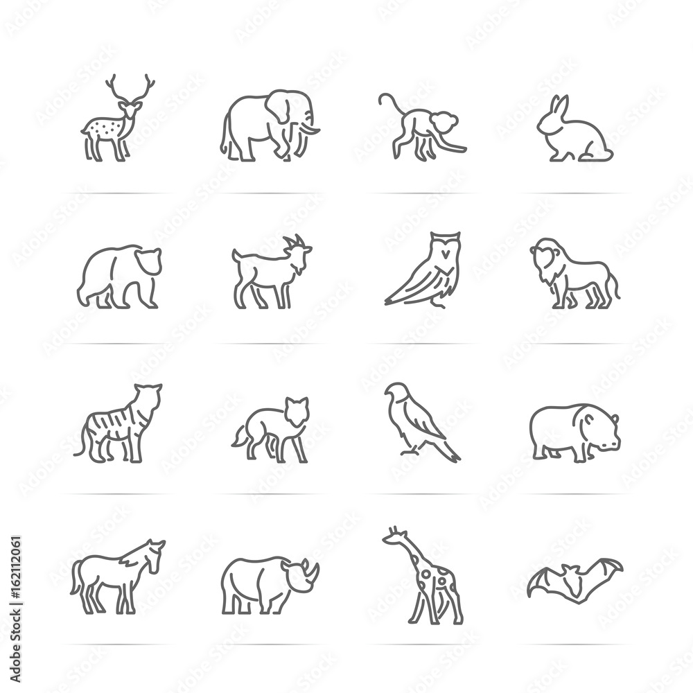 Obraz premium ikony linii wektorów zwierząt