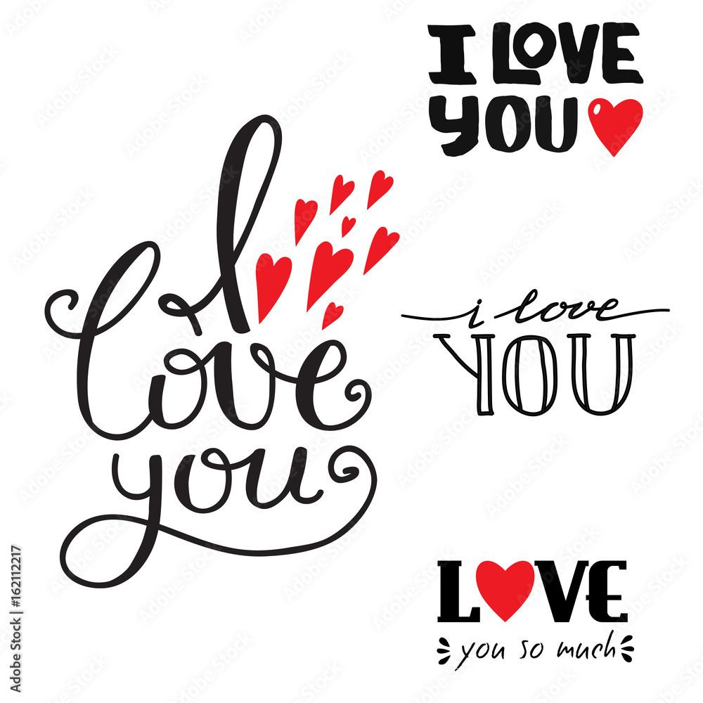 Vector I love You text overlays hand drawn lettering collection ...