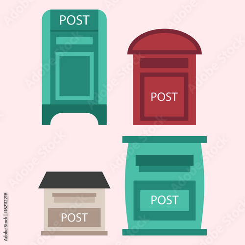 Beautiful rural curbside open and closed postal mailboxes with semaphore flag postbox vector illustration