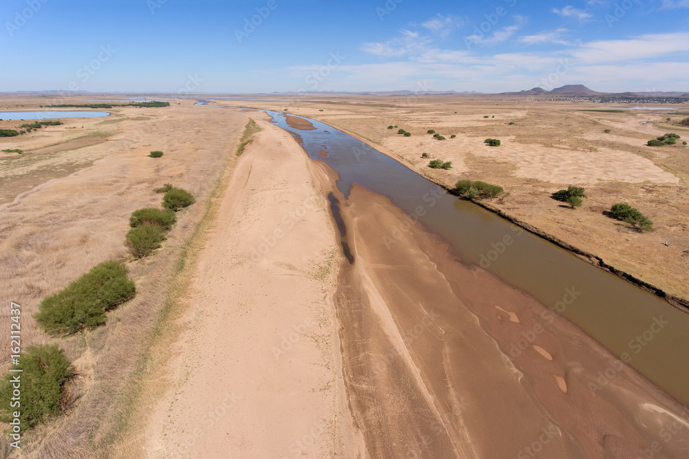 Aerial view of the Caledon river during the dry season, South Africa .