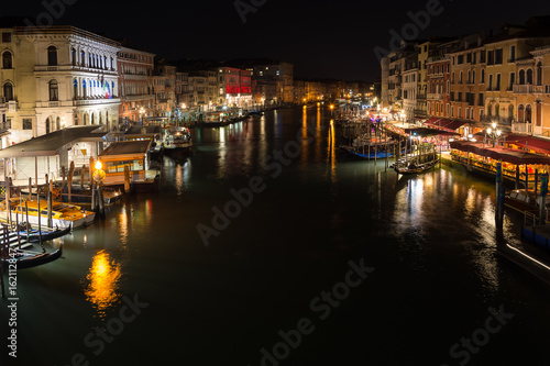 The Grand Canal in Venice  Italy  shot at night from Rialto Bridge