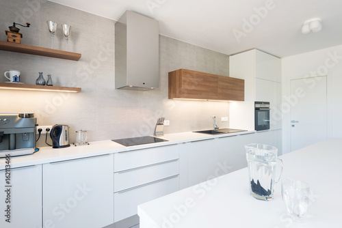 Modern kitchen interior with with built-in appliances