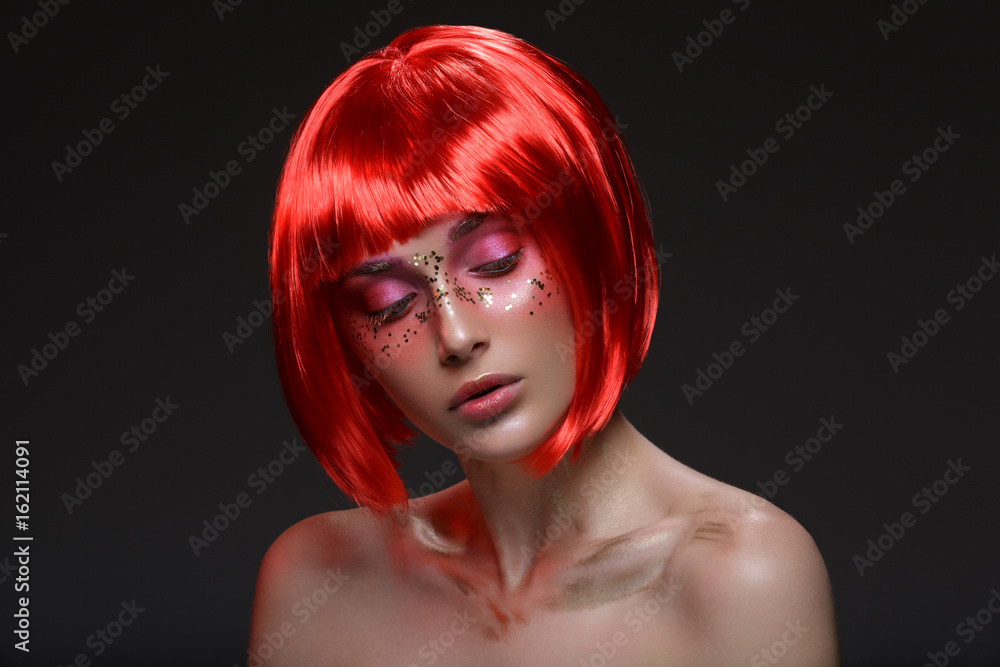 Beautiful girl in red wig Beautiful girl in red wig