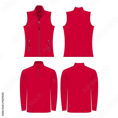 hot pink color autumn fleece vest and jacket set isolated vector on the white background