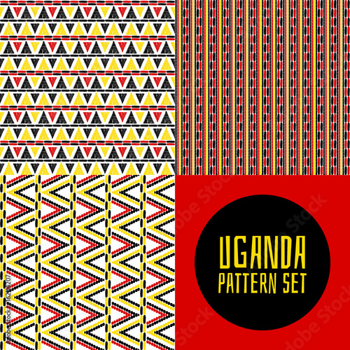 Set of tribal pattern vector seamless. Uganda African print design. Ethnics background for fabric, wallpaper, wrapping paper and boho card template.