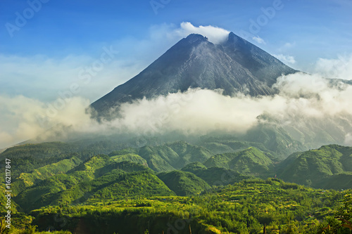Mount Merapi in Yogyakarta, Indonesia Volcano Landscape View photo