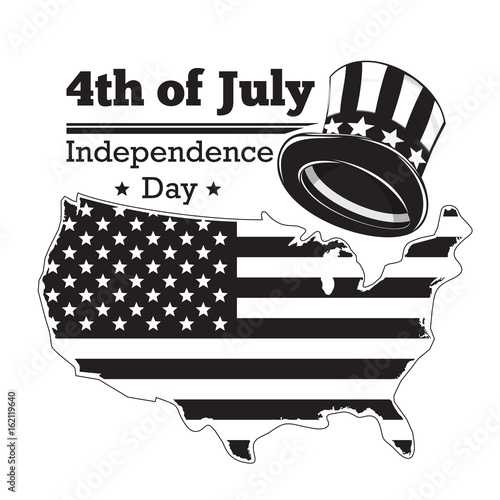 US Independence Day logo design. Fourth of July. Festive icon. USA symbols. Map of the United States and Hat of Uncle Sam. Vector illustration