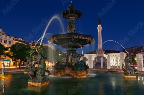 'Tritons and meremaids in night Lisbon': Fountains at Dom Pedro IV square