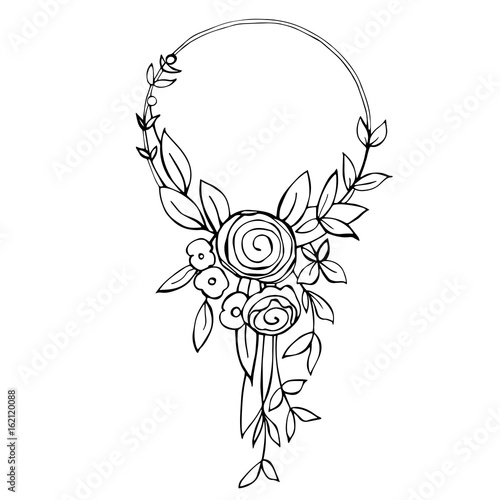 Flower Hoop Bouquet. Hand drawn flowers. Vector illustration.