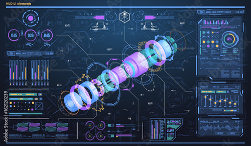 Conceptual template with HUD elements. Background with futuristic user interface. Design concept with Head-up Display elements.