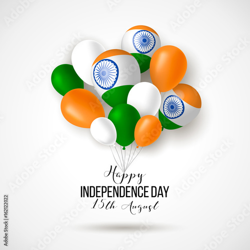 India, Happy independence day 15th august background design with confetti, balloons, flag. Template for poster, banner, flyer, invitation, brochure, card, cover.