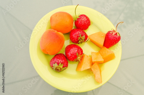 fresh fruits and vegetables on table in summer, healthy fresh fruits to eat, summer chill