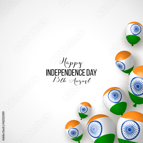 India, Happy independence day 15th august background design with confetti, balloons, flag. Template for poster, banner, flyer, invitation, brochure, card, cover.