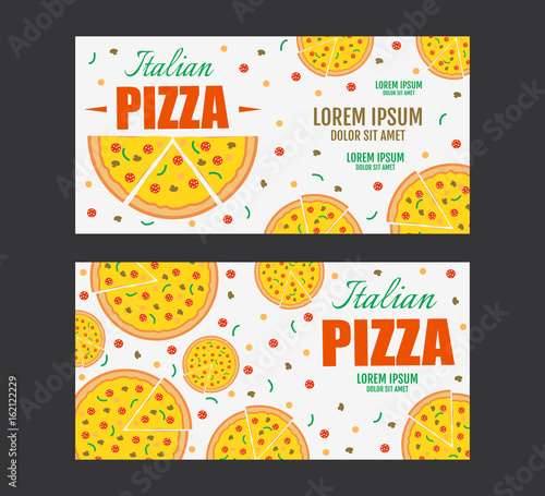 Pizza flyer vector template. Two Pizza banners. Gift Voucher