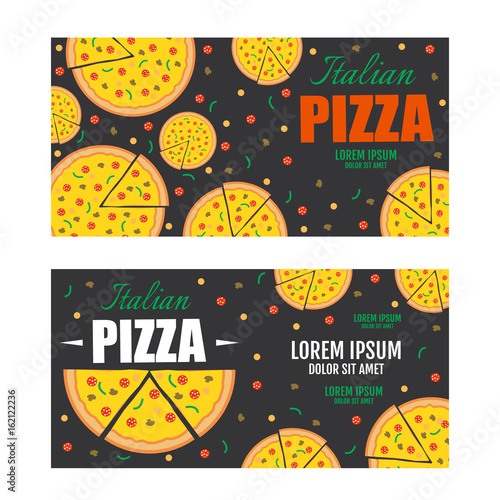 Pizza flyer vector template. Two Pizza banners. Gift Voucher