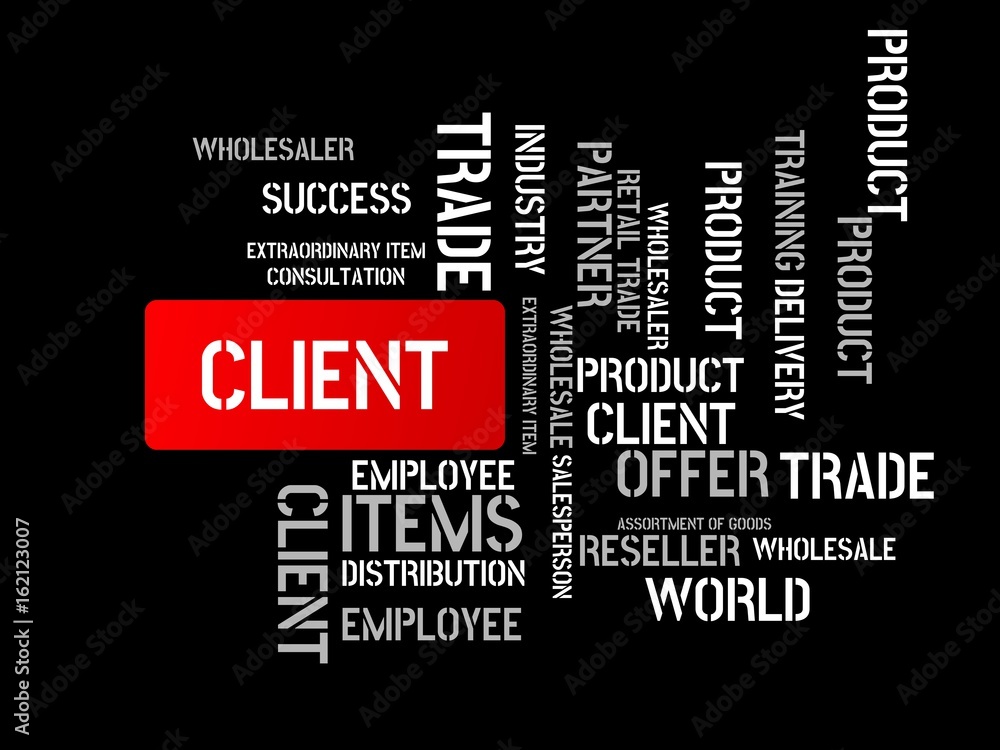 CLIENT - image with words associated with the topic WHOLESALE, word cloud, cube, letter, image, illustration CLIENT - image with words associated with the topic WHOLESALE, word cloud, cube, letter, image, illustration