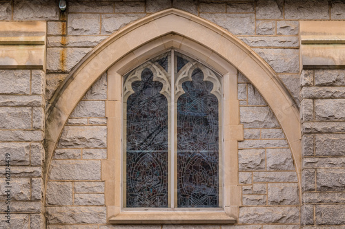 One window on the facade of Saint Mark United Methodist Church front view, Atlanta, USA