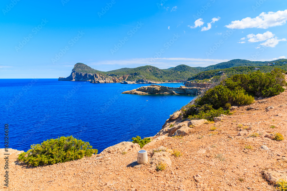 Coastal path to Punta Galera bay, Ibiza island, Spain