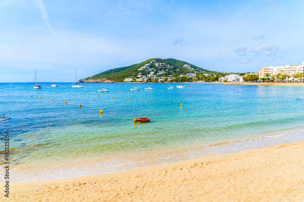 View of beach in Santa Eularia town, Ibiza island, Spain View of beach in Santa Eularia town, Ibiza island, Spain