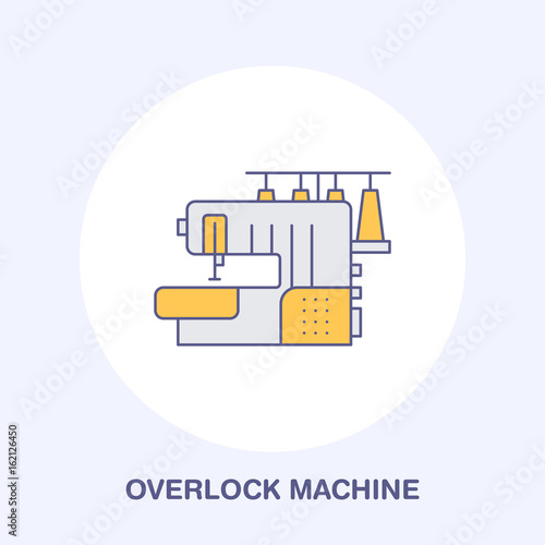 Sewing machine overlock flat line icon, logo. Vector colored illustration of tailor supplies for hand made shop or dressmaking service.