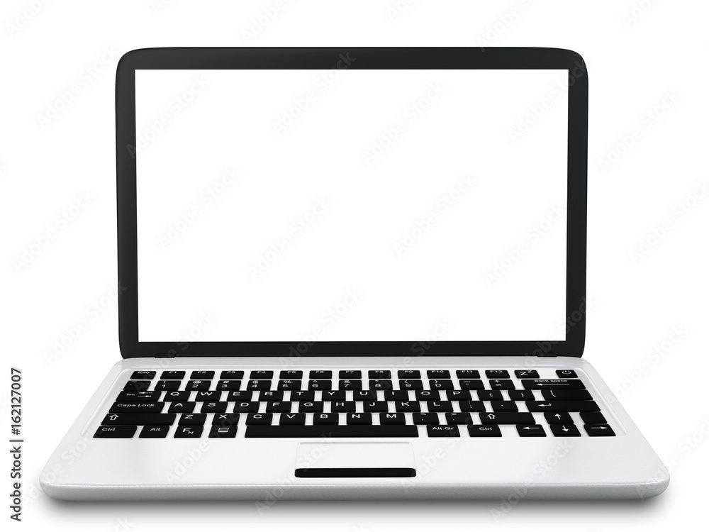 Modern Laptop PC with blank LCD screen isolated on white background -3D rendering, mock up template Modern Laptop PC with blank LCD screen isolated on white background -3D rendering, mock up template