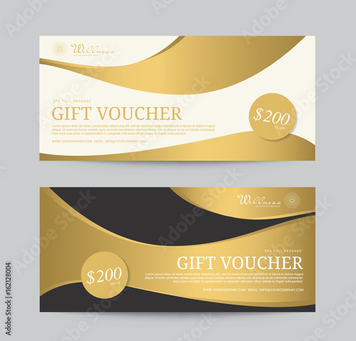 Gold Voucher Wellness Spa Yoga banner template flyer menu cover, vector illustration