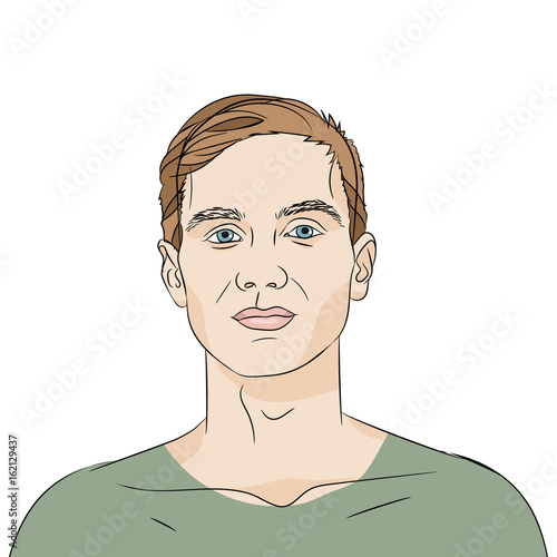 Guy in green t-shirt on white background photo