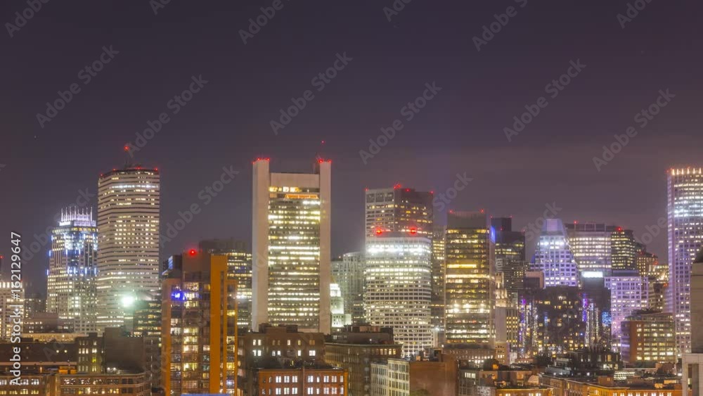 Time lapse Boston skyline at night, looking north Time lapse Boston skyline at night, looking north