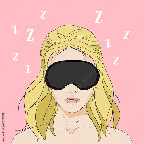 Sleeping woman with dressing on pink background