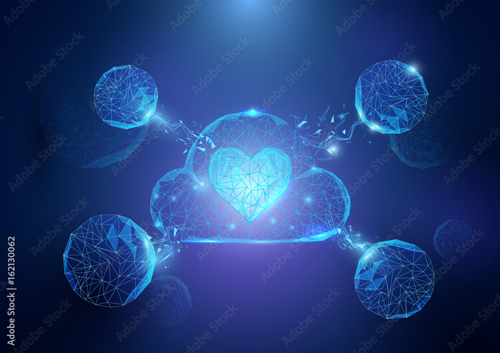 Abstract cloud and heart form of a starry sky technology internet, data, connection concept background. wireframe concept design Abstract cloud and heart form of a starry sky technology internet, data, connection concept background. wireframe concept design