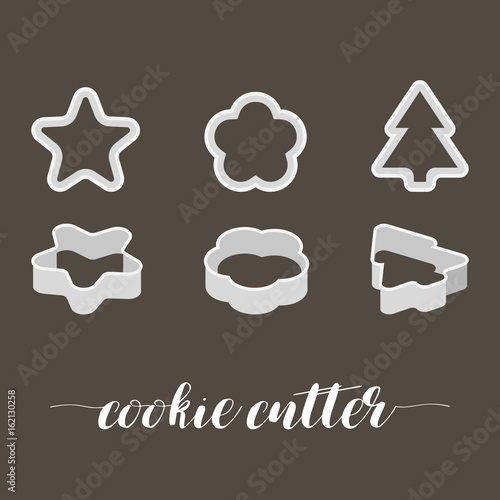 cookie cutter in various style, star, floral, christmas tree, flat design
