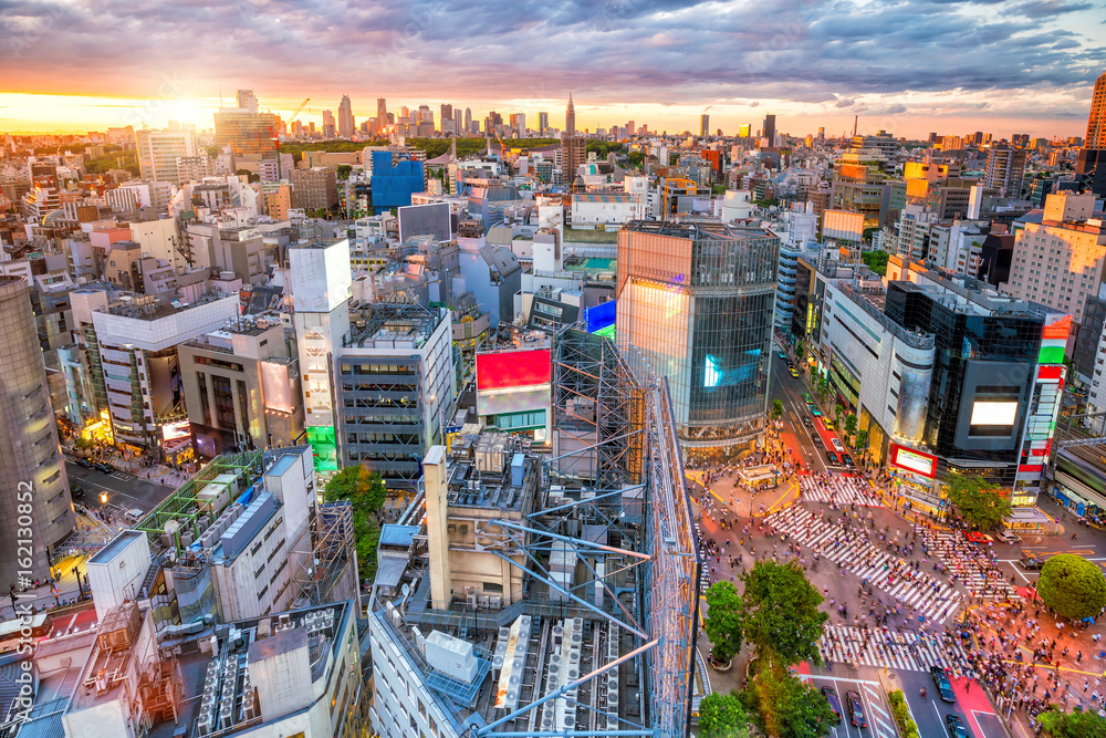 Fototapeta premium Shibuya Crossing z widoku z góry w Tokio