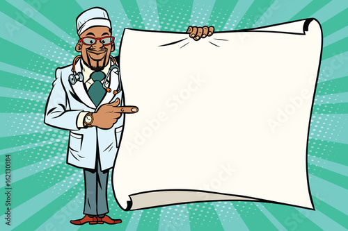 African doctor shows on copy space background