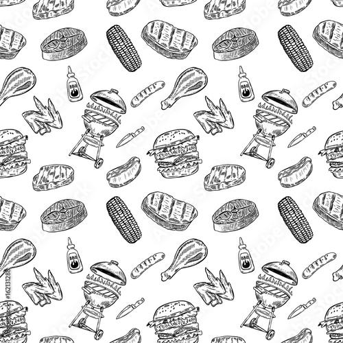 Seamless pattern bbq and grill. Design element for poster, wrapping paper. Vector illustration