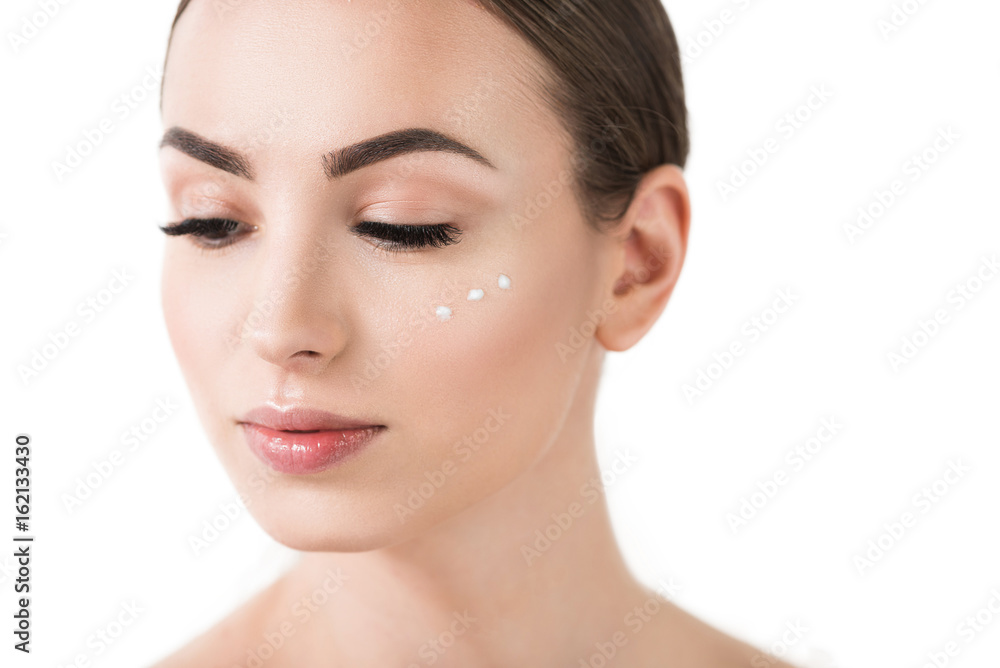Serious attractive woman with natural facial make-up Serious attractive woman with natural facial make-up