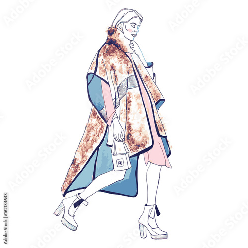 Fashion model. Sketch. Handdrawn Fashion illustration.