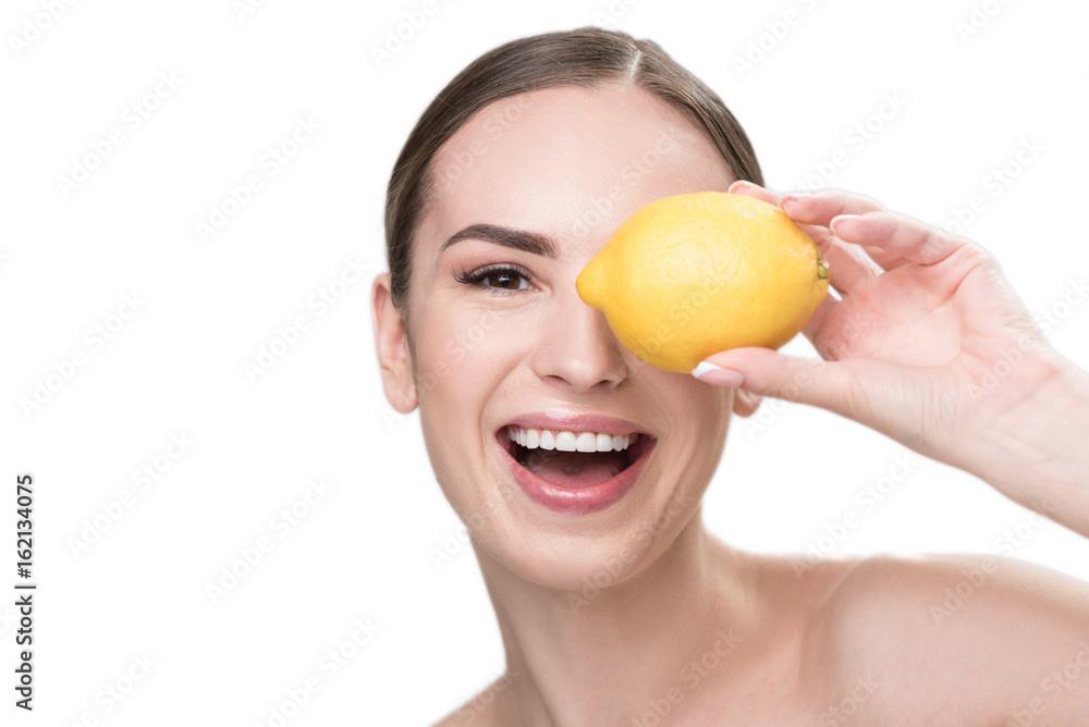 Cheerful attractive girl caring about health and beauty Cheerful attractive girl caring about health and beauty