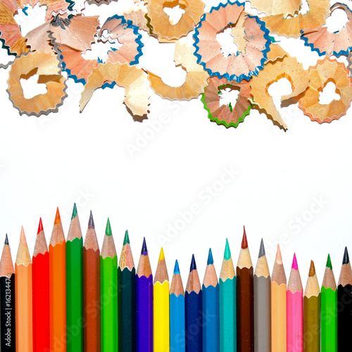 Color pencil and pencil with white background for isolate and cut out the background, Stationery, Color pencil and shavings