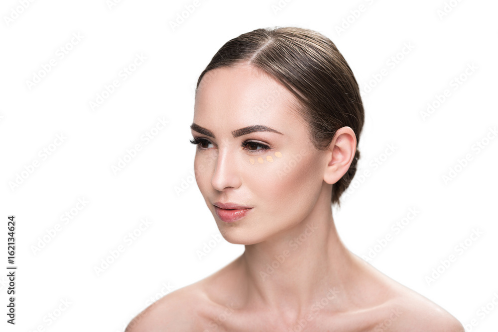 Pensive attractive girl taking care about her beauty Pensive attractive girl taking care about her beauty
