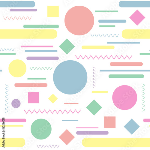 Seamless pattern. Geometric design texture. Simple colorful shapes for brochure, cover, textbook, notebook, schoolbook etc. Vector