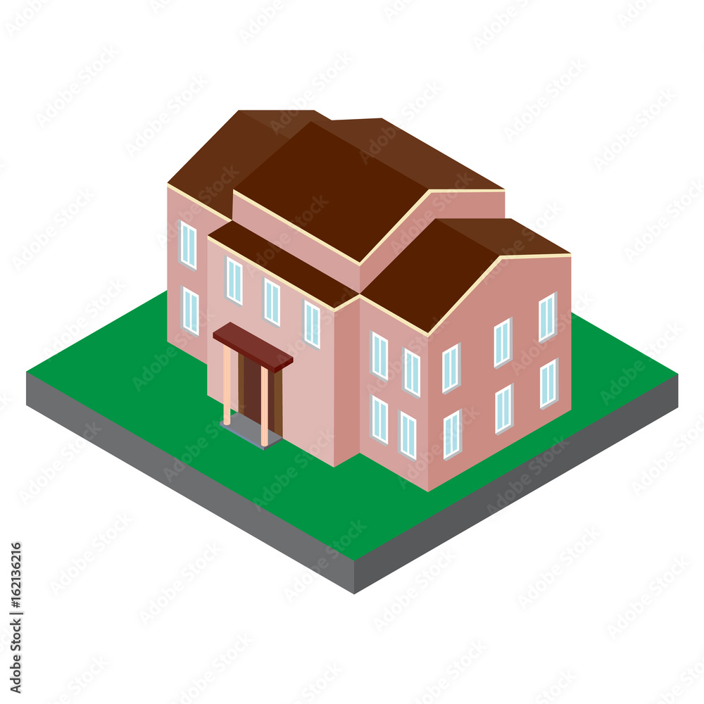 The building in an isometric projection. 