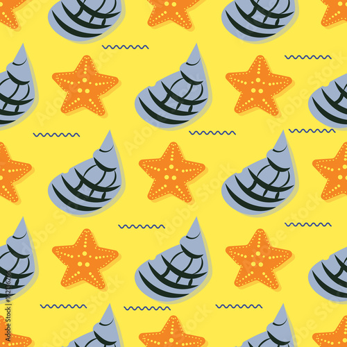 Hand drawn vector illustrations - seamless pattern of seashells. Marine background.