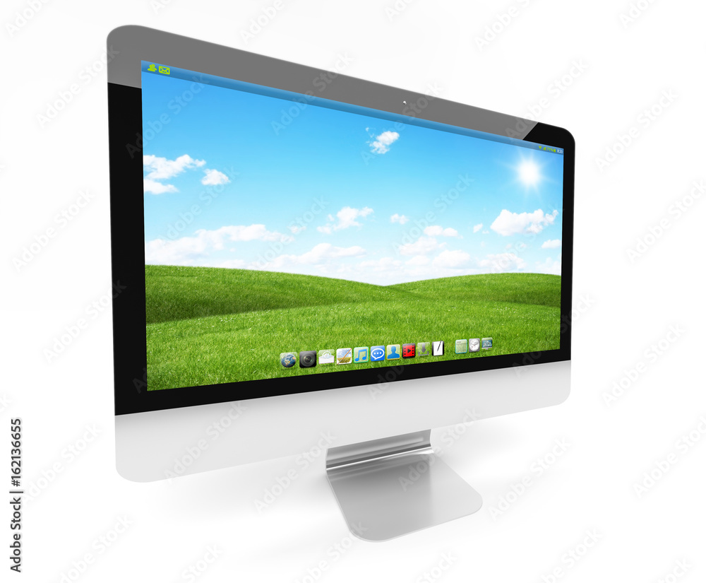 Modern metallic computer on white background 3D rendering Modern metallic computer on white background 3D rendering
